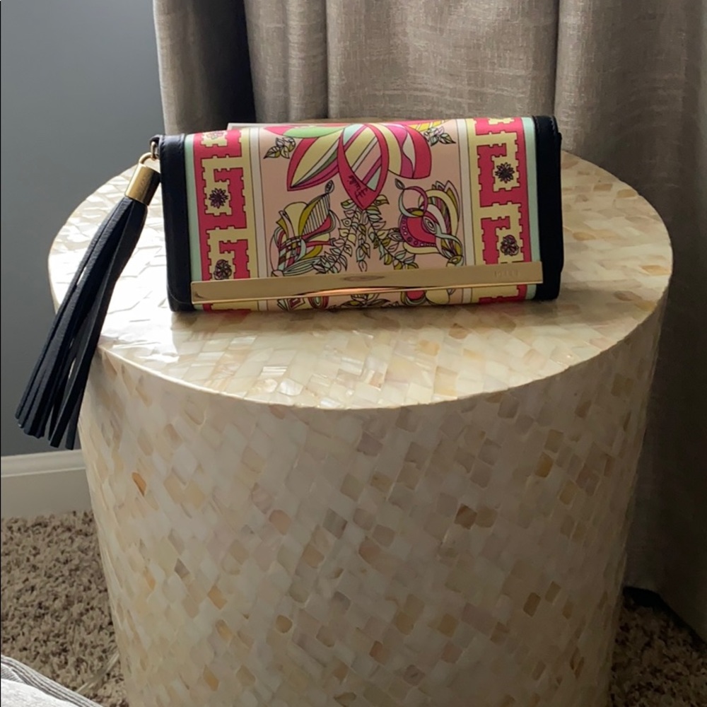 RARE Pucci tassel clutch in silk with leather trim